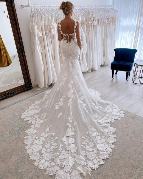 Fairy Mermaid Sweetheart Lace Wedding Dresses with Appliques VK23061002