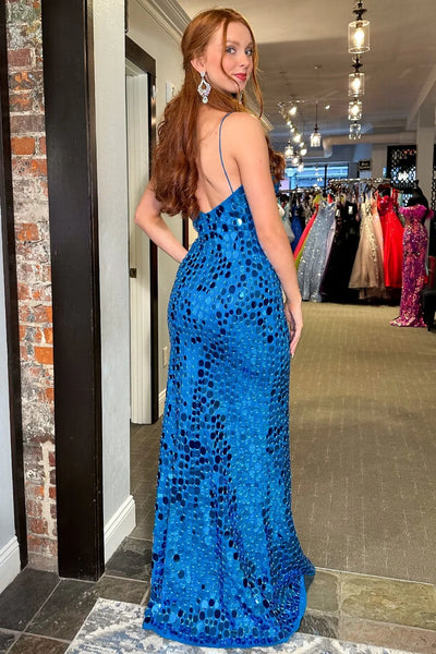 Gorgeous Mermaid V Neck Hot Pink Beading Long Prom Dresses with Slit VK24101910