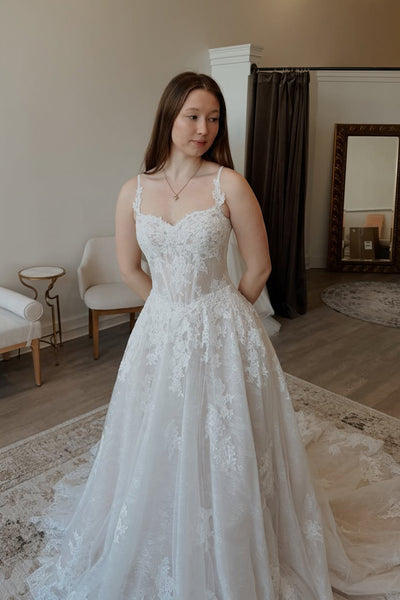 Fairy A Line Sweetheart Tulle Wedding Dress with Lace VK26021110