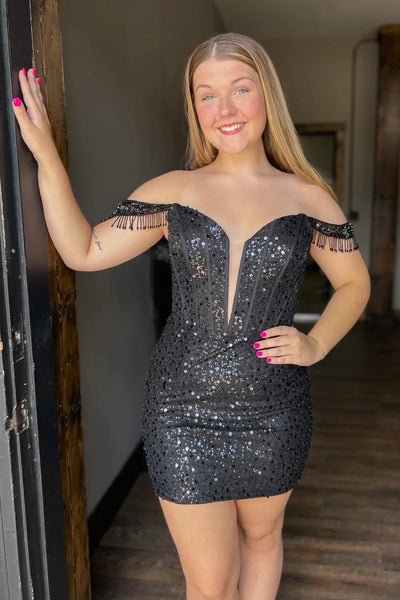 Sparkly Dark Red Beaded Corset Sequins Fringed Tight Homecoming Dress VK23082101