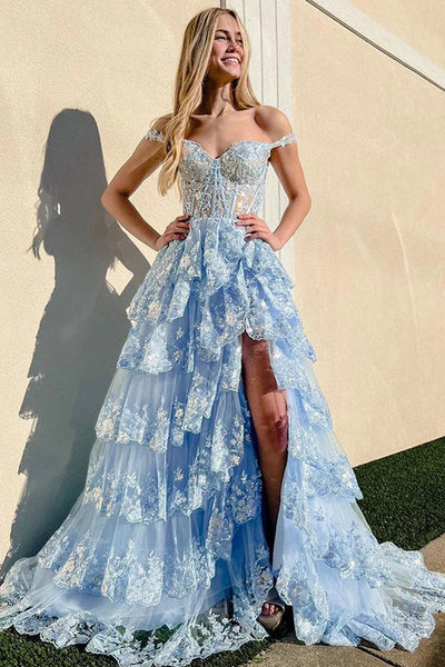 Romantic Lavender Off the Shoulder Sequin Lace Long Prom Dresses VK23091008