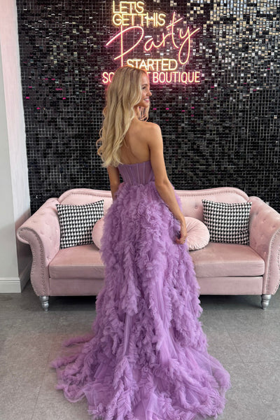 Cute A Line Sweetheart Purple Tulle Prom Dress with Slit VK26031108