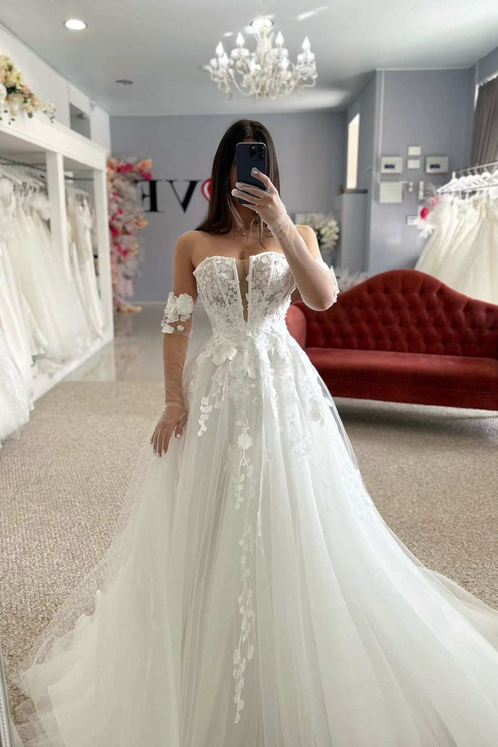 Fashion Off the Shoulder Tulle Long Wedding Dresses with Appliques