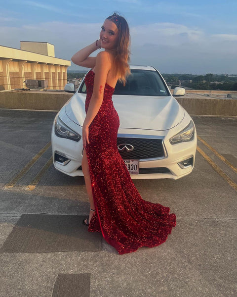 Mermaid Sweetheart Dark Red Long Prom Dresses with Slit VK23050705
