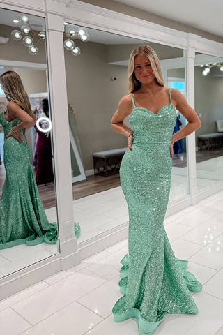 Cute Mermaid Sweetheart Mint Green Sequins Long Prom Dress VK25030104