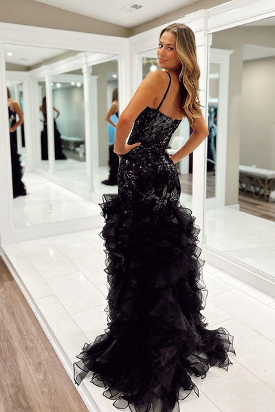 Mermaid Sweetheart Black Sequin Lace Long Prom Dresses VK24021501