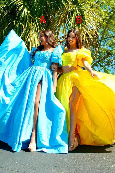 Yellow Two Piece Sweetheart  A-Line Prom Dresses with Slit VK24051605