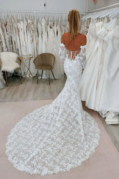 Elegant Mermaid Lace Long Wedding Dresses with Appliques VK25051102