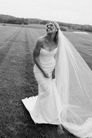 Simple Mermaid Strapless Sweetheart White Wedding Dresses VK25092306