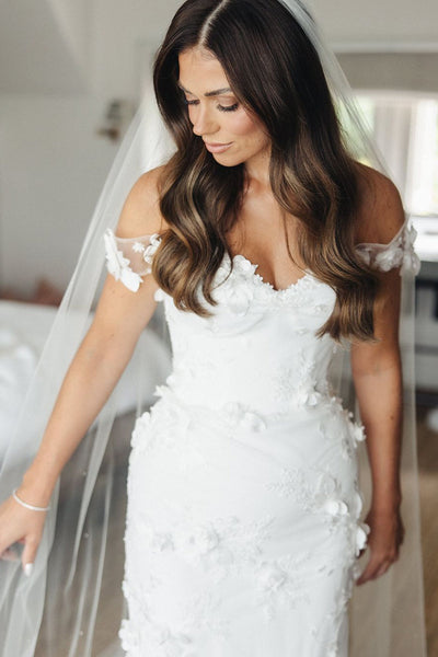 Charming Mermaid Off the Shoulder Lace Wedding Dresses VK24112207