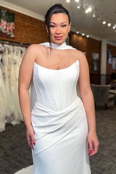 Elegant Mermaid Strapless White Satin Wedding Dresses with Train VK26020301