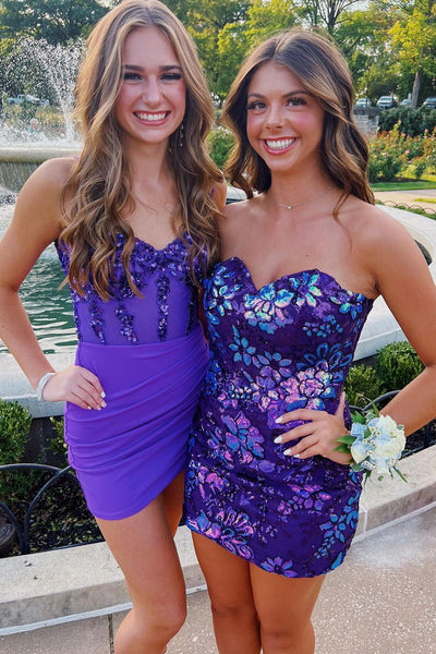 Purple Sweetheart Sequins Short Tight Homecoming Dresses VK23091607