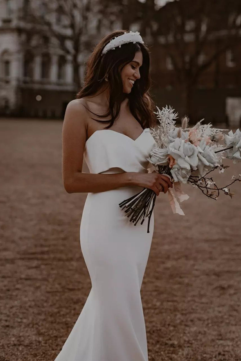 Simple Mermaid Sweetheart White Satin Wedding Dresses VK23091204