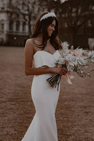 Simple Mermaid Sweetheart White Satin Wedding Dresses VK23091204