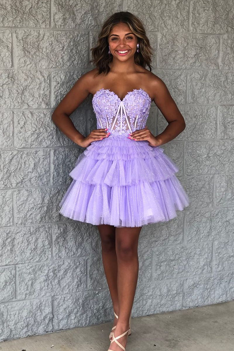 Sweetheart A-Line Lilac Homecoming Dresses with Appliques VK23080601