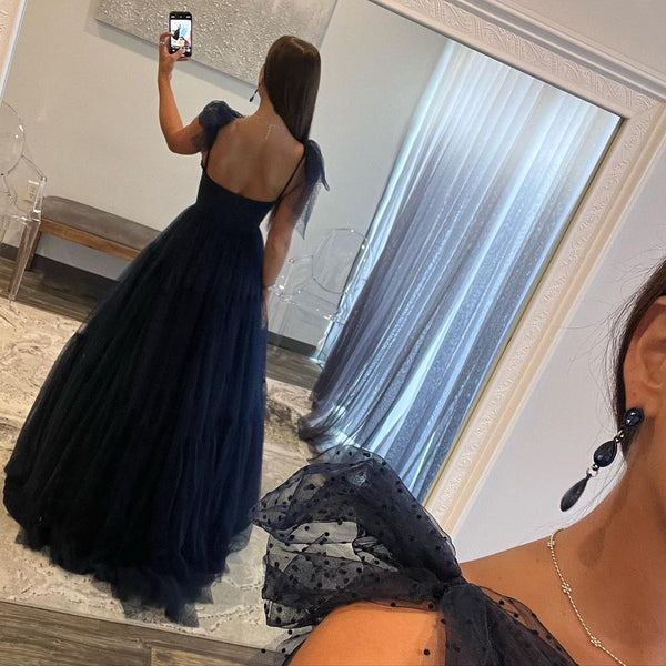 Sweetheart Navy Blue Tulle Long Prom Dress VK23102307