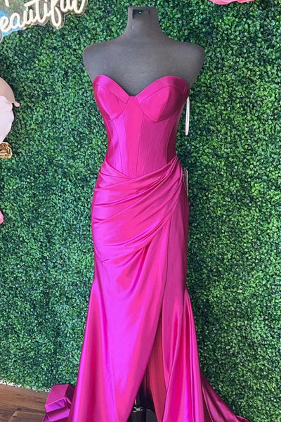 Mermaid Sweetheart Blush Satin Prom Dress with Slit VK25010401