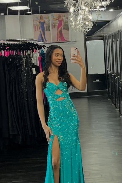 Charming Mermaid Sweetheart Keyhole Aqua Hot Fix Satin Prom Dress VK16020305