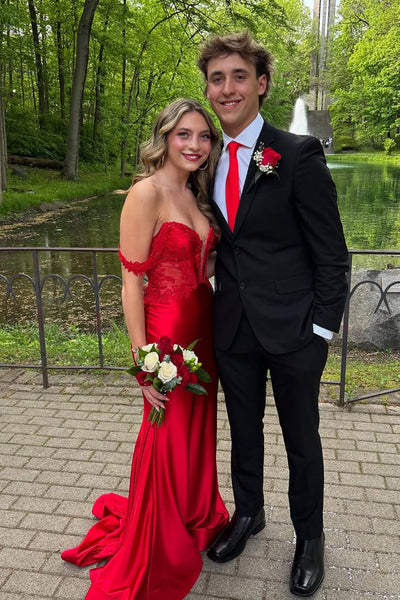 Cute Mermaid Off the Shoulder Satin Long Prom Dresses VK25052404