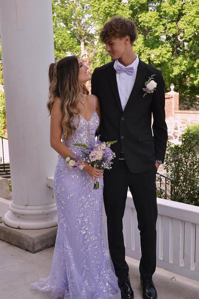Charming Mermaid V Neck Lavender Sequins Long Prom Dress VK2505302