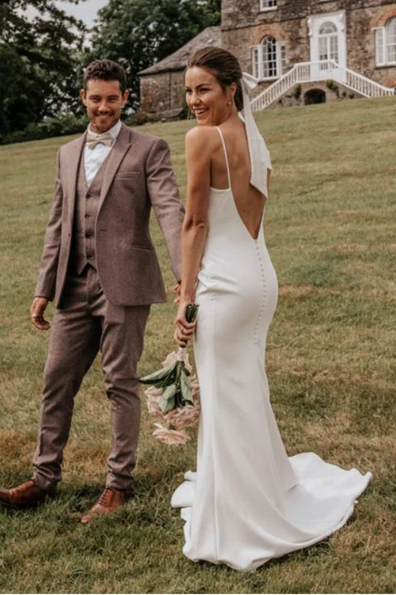 Elegant Mermaid Scoop Neck Elastic Satin Long Wedding Dresses VK23052105