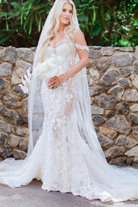 Gorgeous Mermaid Off the Shoulder Lace Wedding Dresses with Train VK120601