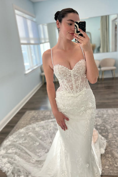 Elegant Mermaid Sweetheart Lace Wedding Dresses with Appliques VK1312801
