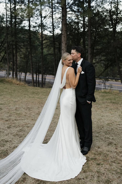 Romantic Cowl Neck Mermaid Silk Satin Wedding Dress VK25050804
