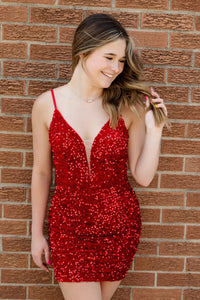 Sparkly Red Sequin Sleeveless Tight Short Homecoming Dress VK23091802