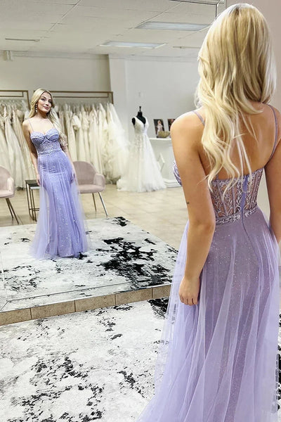 Lilac Sweetheart Sequins Long Prom Dresses with Appliques VK24012301