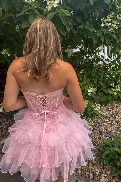 Cute A Line Sweetheart Organza Short Homecoming Dresses with Appliques VK24100709