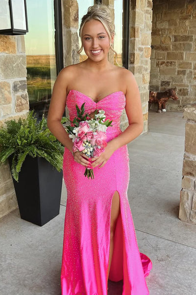 Cute Sparkly Mermaid Sweetheart Keyhole Hot Pink Prom Dress with Hot Stone VK25052410