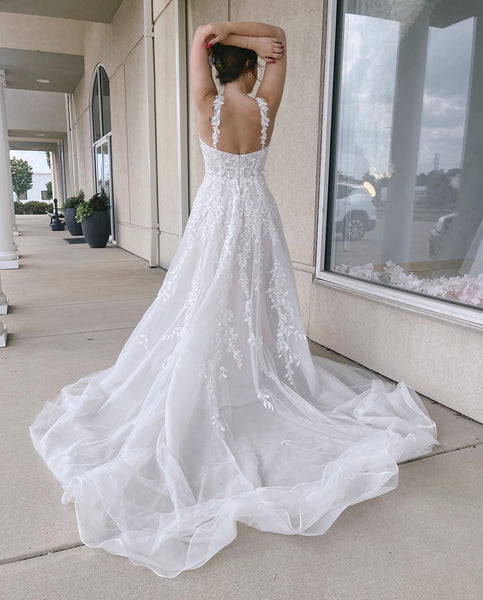 Charming A Line Sweetheart Tulle Wedding Dresses with Appliques VK23060801
