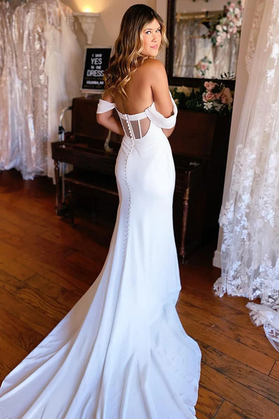 Simple White Mermaid Boho Wedding Dress VK23101710