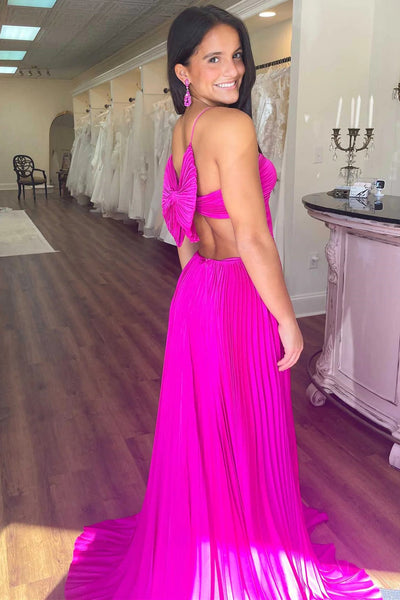 Fuchsia Straps Pleated A-Line Prom Dress VK23110306
