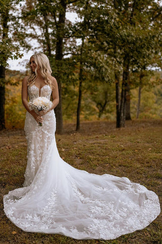 Mermaid Sweetheart Floral Lace Wedding Dresses VK23112308