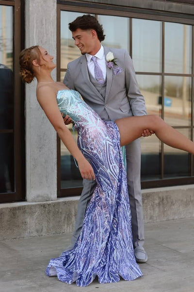 Charming Mermaid V Neck Sequins Slit Prom Dress VK25053106