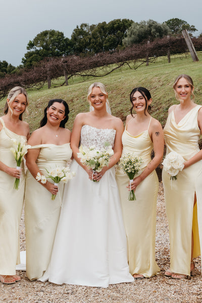 Simple Mermaid Yellow Silk Satin Long Bridesmaid Dresses VK26081906