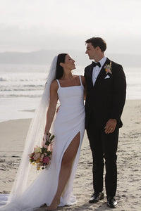 Simple Mermaid Straps Satin Beach Wedding Dresses VK24102416