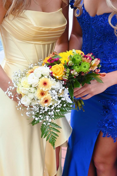 Yellow Strapless Pleats Satin Long Formal Prom Dresses with Slit VK26011705