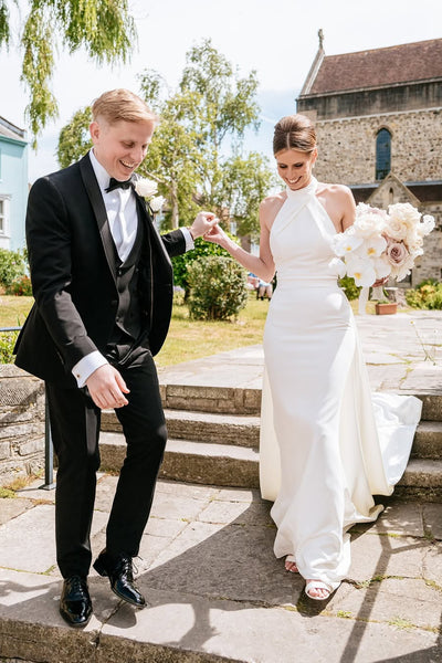 Elegant Mermaid Halter Satin Long Wedding Dress VK25061907