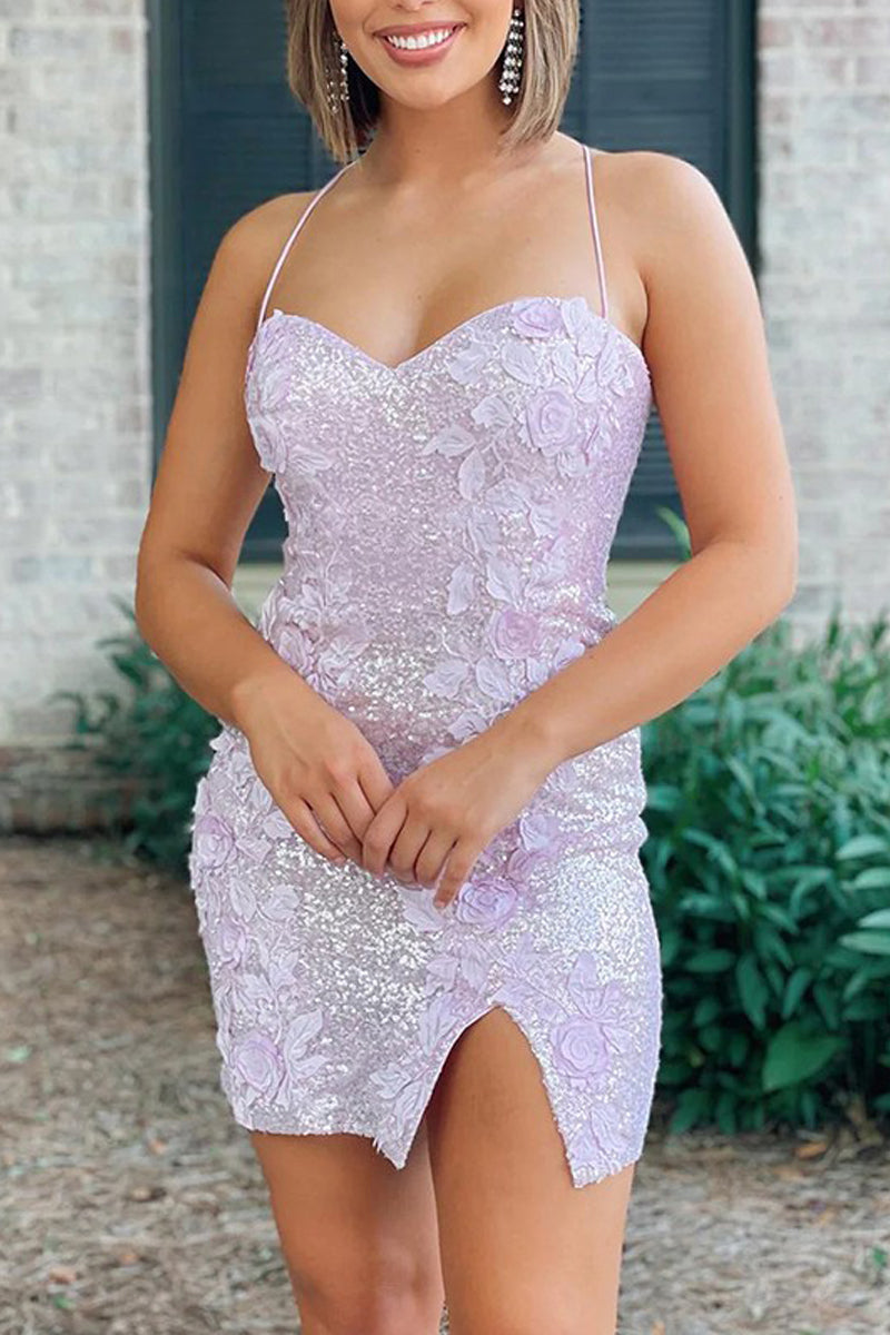 Marvelous Bodycon Sweetheart Cross Back Lavender Short Homecoming Dresses VK23080809