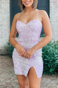 Marvelous Bodycon Sweetheart Cross Back Lavender Short Homecoming Dresses VK23080809