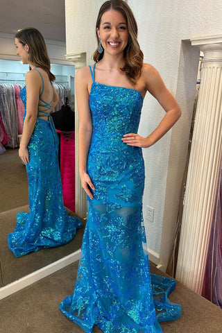 One Shoulder Sequin Lace Mermaid Long Prom Dresses VK23112410