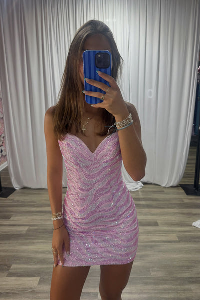 Sparkly Tight Sweetheart Hot Fix Satin Homecoming Dress VK26083005
