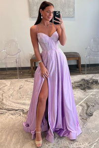 Cute A Line Strapless Lilac Prom Dress with Rhinestones VK23113006