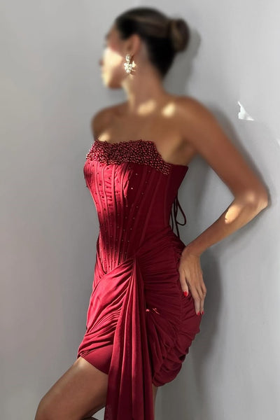 Strapless Pleats Sleeveless Beads Short Homecoming Party Dress VK26070118