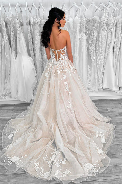 Ball Gown Sweetheart Tulle Wedding Dresses with Appliques VK23091608