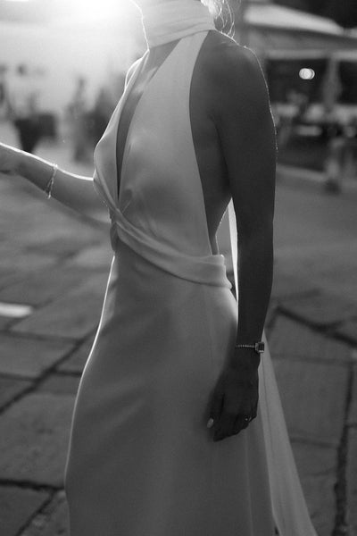 Charming Mermaid V Neck Halter Neck Satin Wedding Dress VK25060905