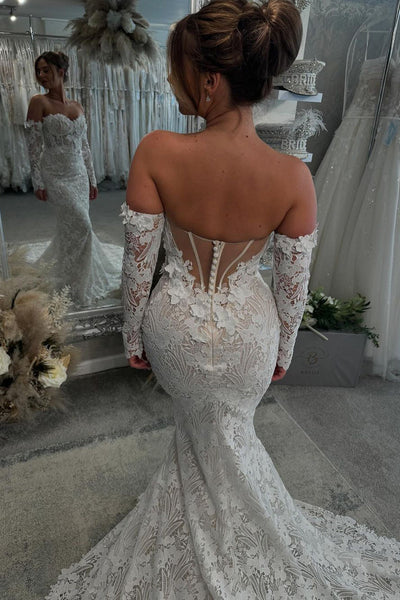Mermaid Sweetheart Lace Long Wedding Dresses with Long Sleeves
